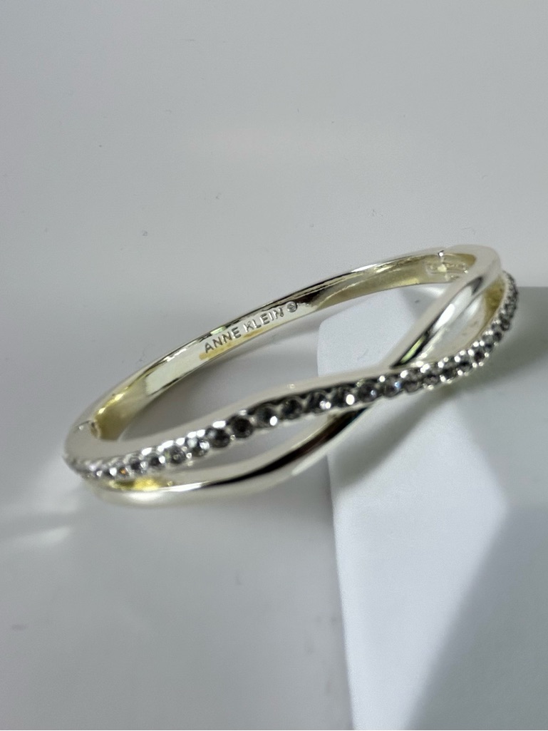 Anne Klein Silver Crystal Twist Bangle Bracelet